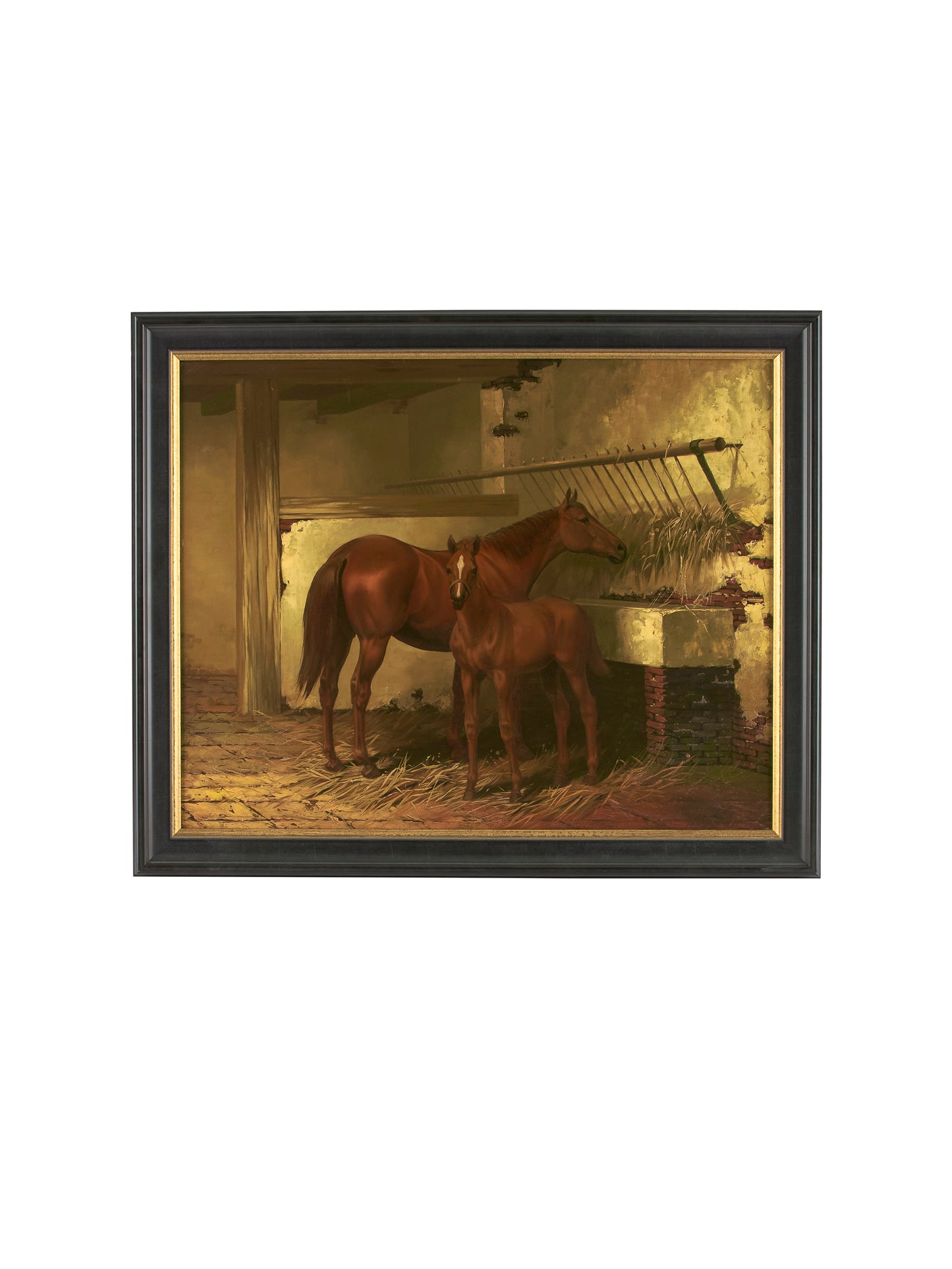 19th Century Henri Braun Mare and Foal Oil Painting Weston Table