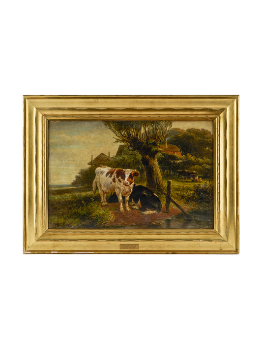 19th Century Henriette Ronner Knip Cow Oil Painting Weston Table