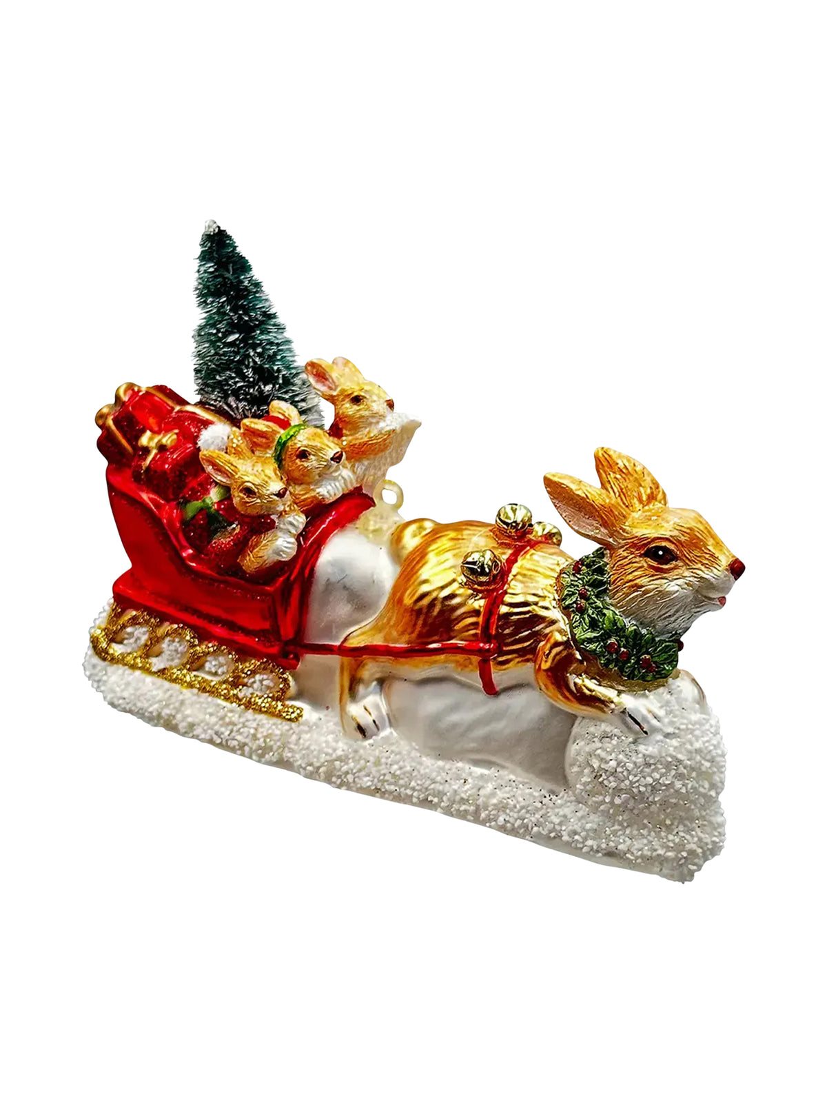 Hare Pulling Sleigh Glass Ornament