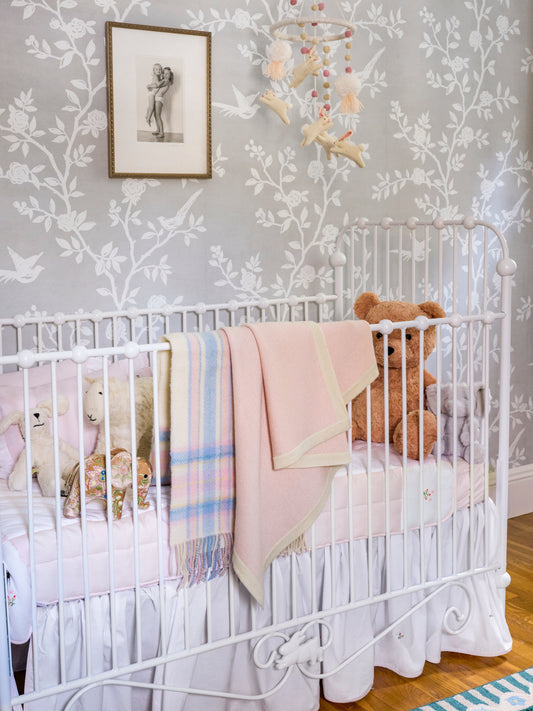 Alicia Adams Alpaca Border Baby Blanket Powder and Ivory Weston Table