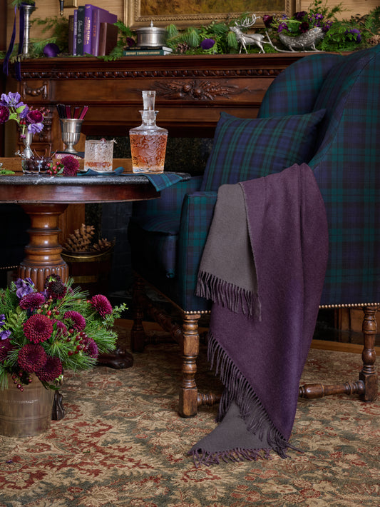 Alicia Adams Alpaca Reversible Throw Mocha and Purple Weston Table
