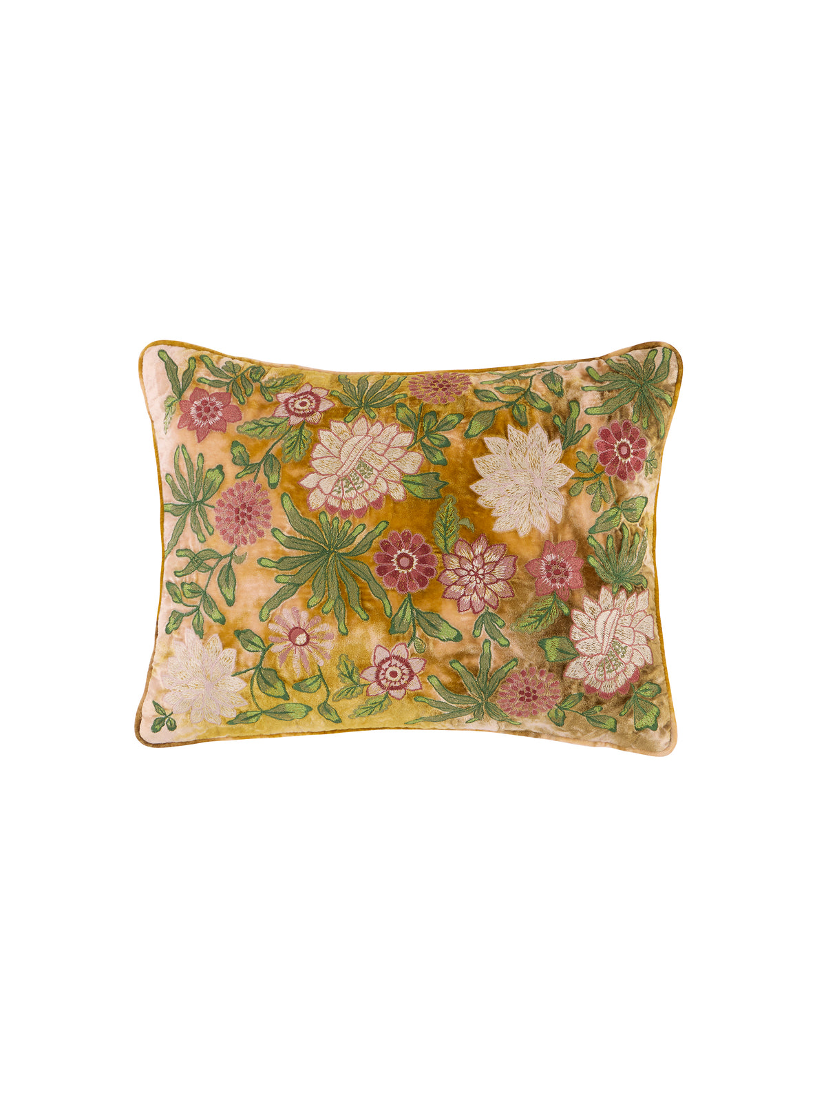 Anke Drechsel Embroidered Bouquet Shaded Yellow Pillow Weston Table