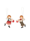 Austrian Wood Boy and Girl Angel Ornaments Weston Table