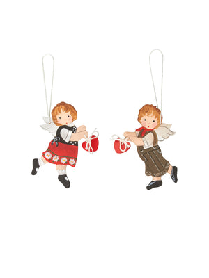  Austrian Wood Boy and Girl Angel Ornaments Weston Table 