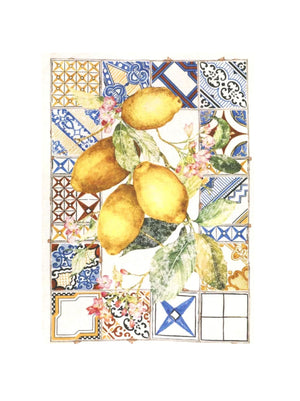  Azulejos Lemon Linen Kitchen Towel Weston Table 