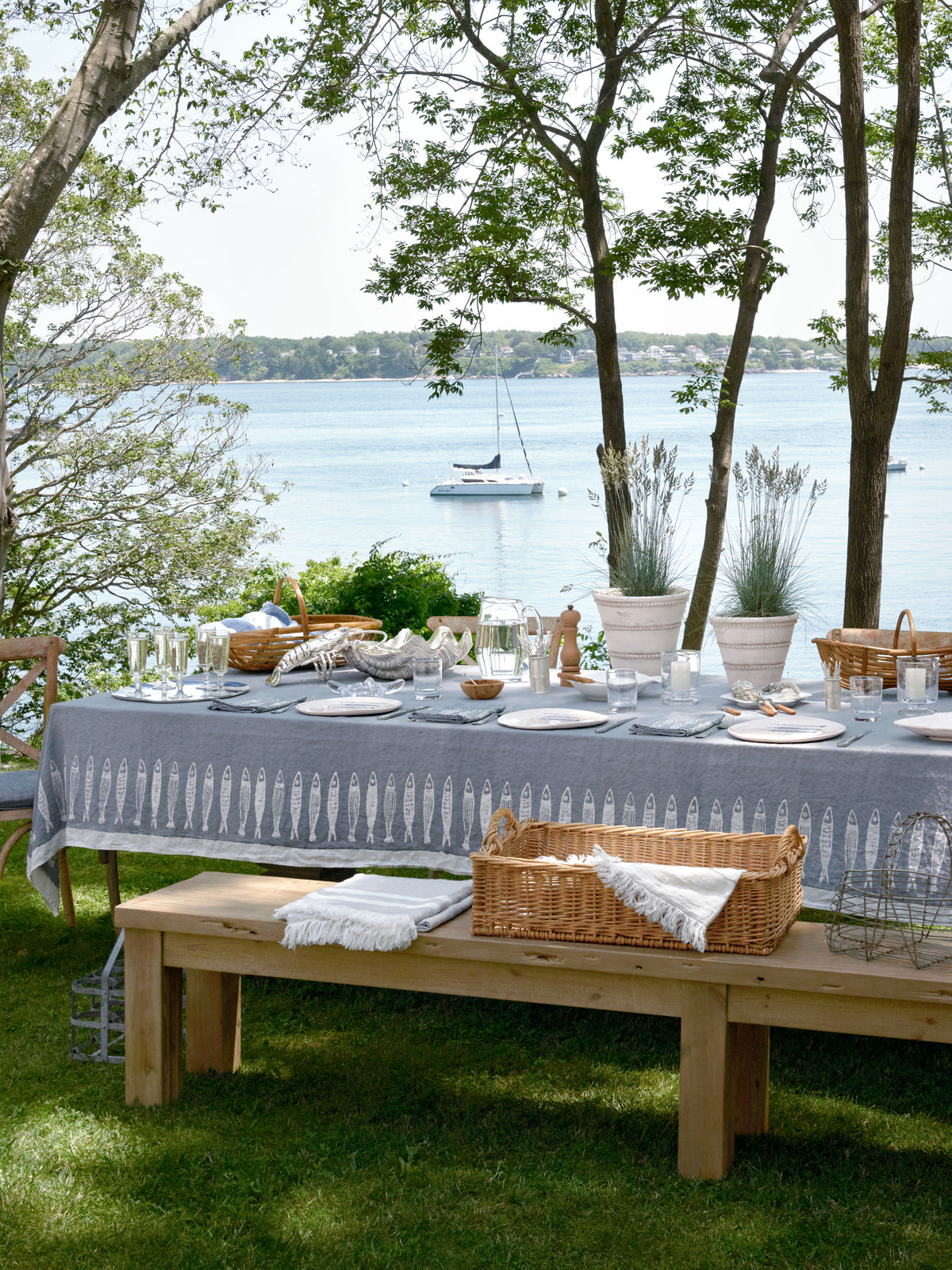 Bertozzi Fish Chambray Linen Collection Weston Table