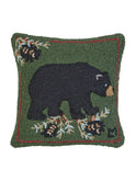 Black Bear with Cones Hooked Wool Pillow Weston Table