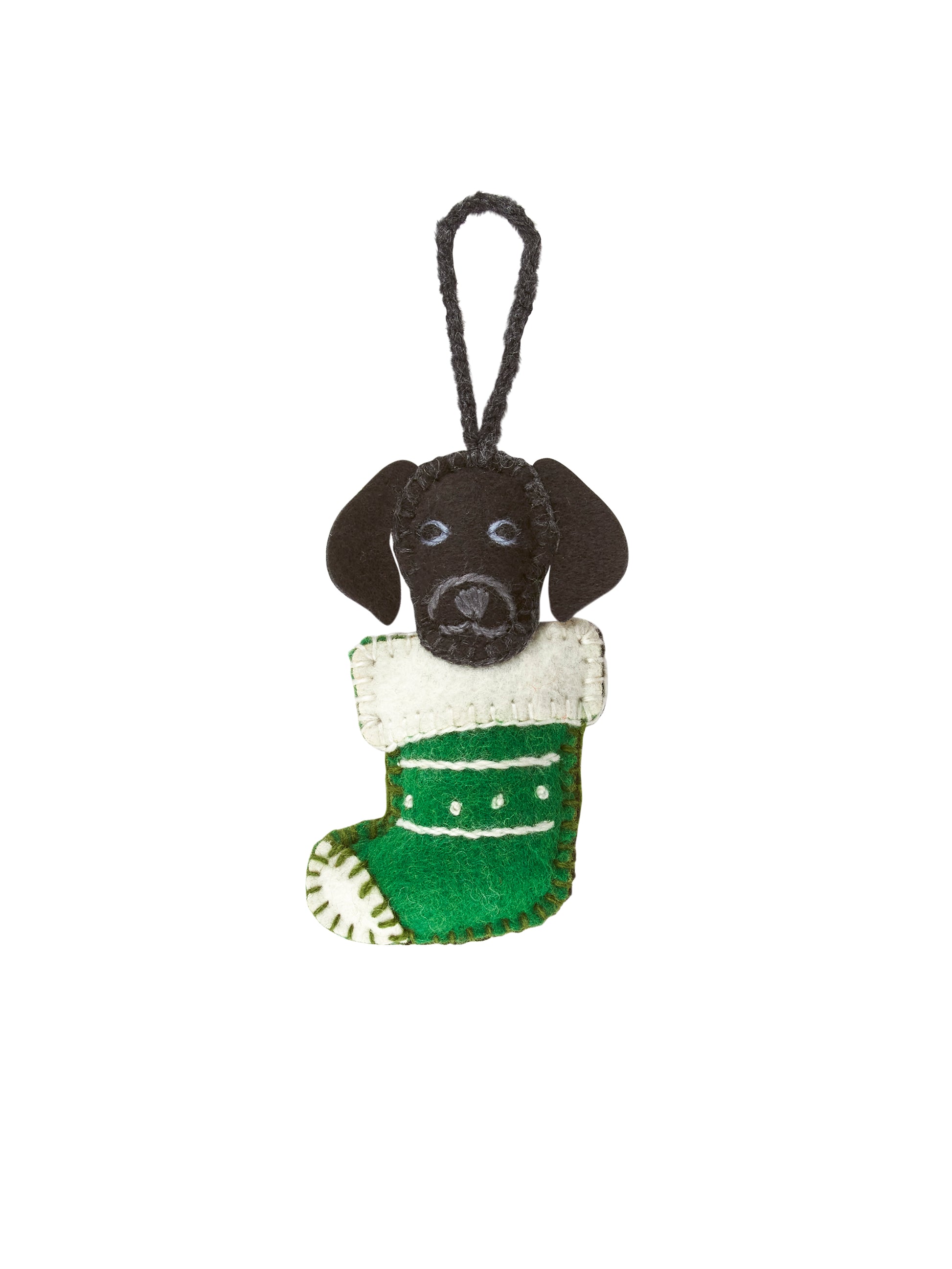 Black Lab in Stocking Wool Felt Ornament Weston Table