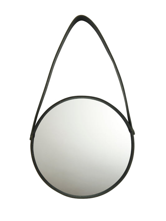 Black Leather Round Hanging Mirror Medium Weston Table