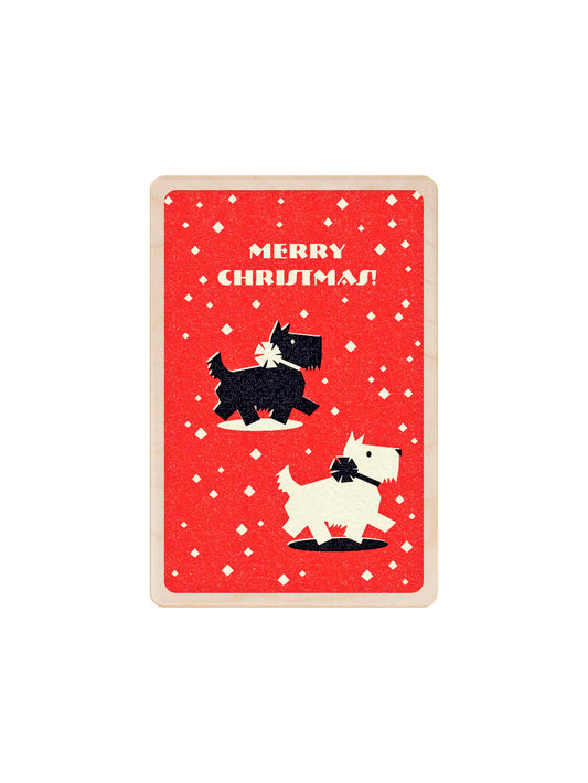 Black Scottie Merry Christmas Wooden Postcard Weston Table