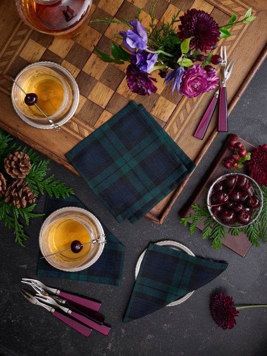 Black Watch Tartan Linen Cocktail Napkins Weston Table