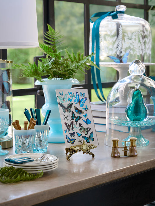 Blue Butterflies Decoupage Glass Tray Weston Table