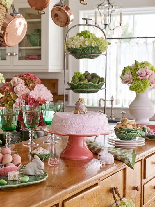Bordallo Pinheiro 12" Pink Cabbage Cake Stand Weston Table