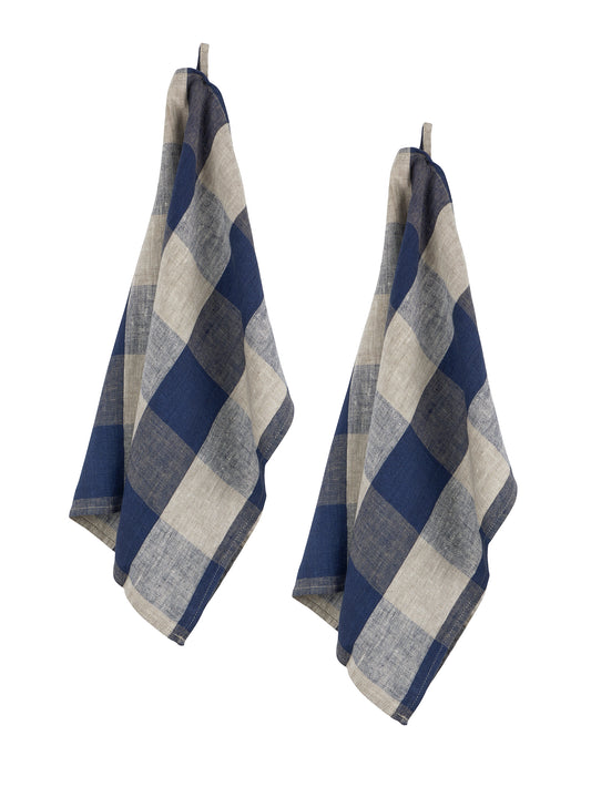Boston Navy Check Linen Kitchen Towels Set of Two Weston Table