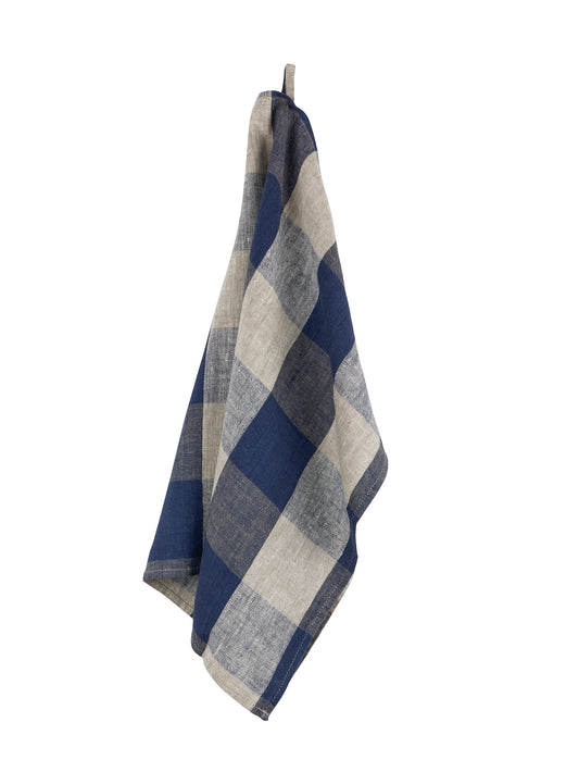 Boston Navy Check Linen Kitchen Towels Set of Two Weston Table