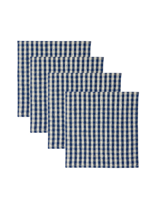 Boston Navy Gingham Linen Collection Napkins Set of Four Weston Table