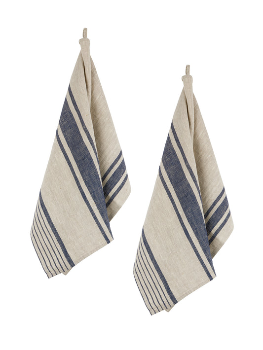 Boston Navy Linen Kitchen Towels Set of Two Weston Table