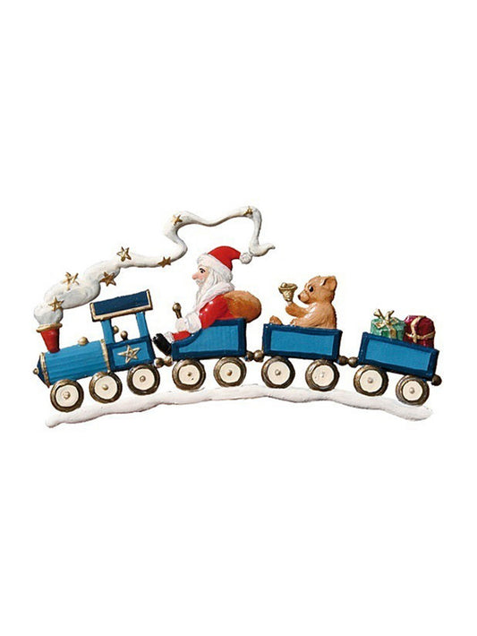 Wilhelm Schweizer Pewter Saint Nick in Blue Train Ornament Weston Table