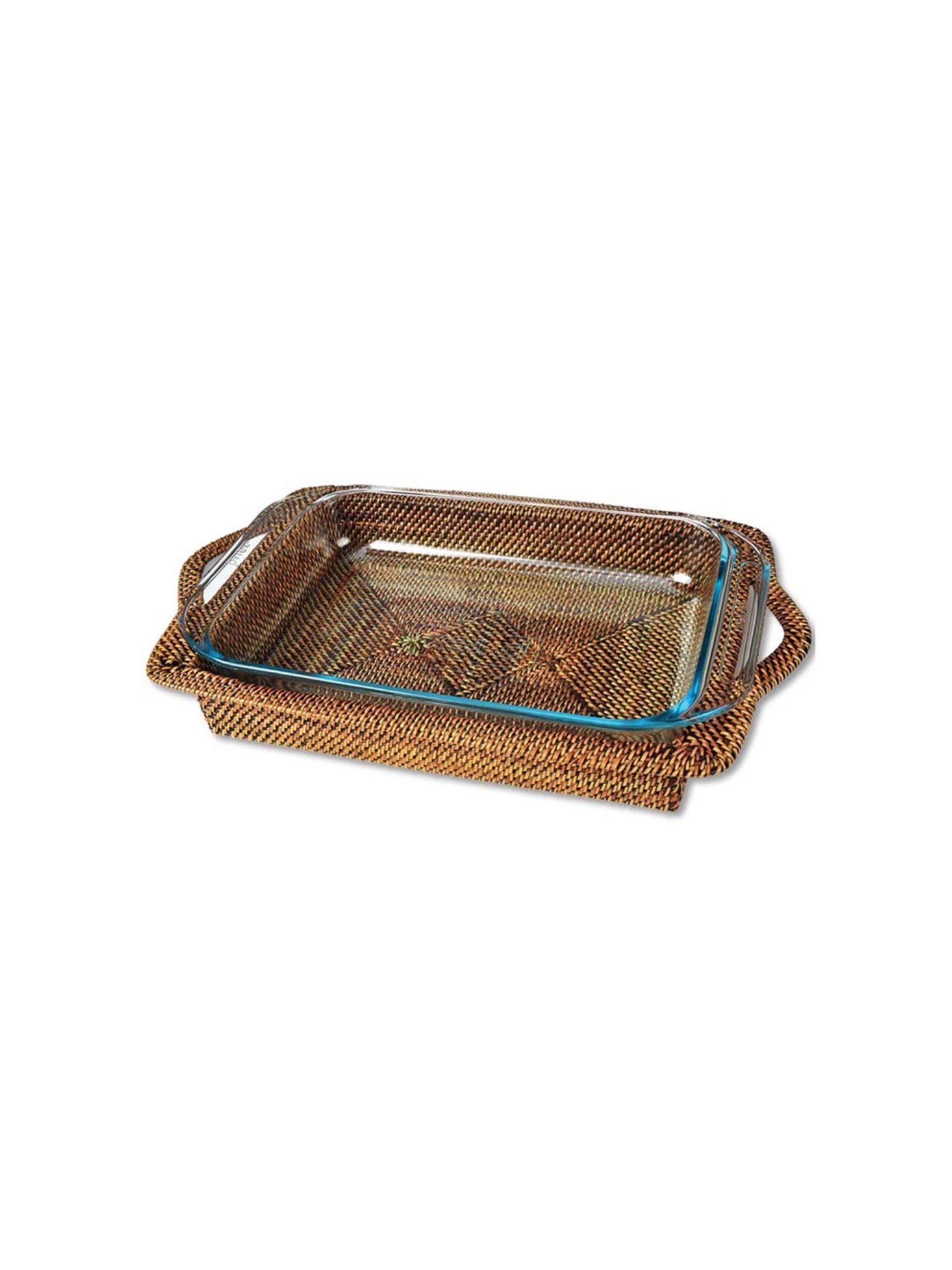 Calaisio Rectangular Casserole Basket with 3 Quart Pyrex Baker Weston Table