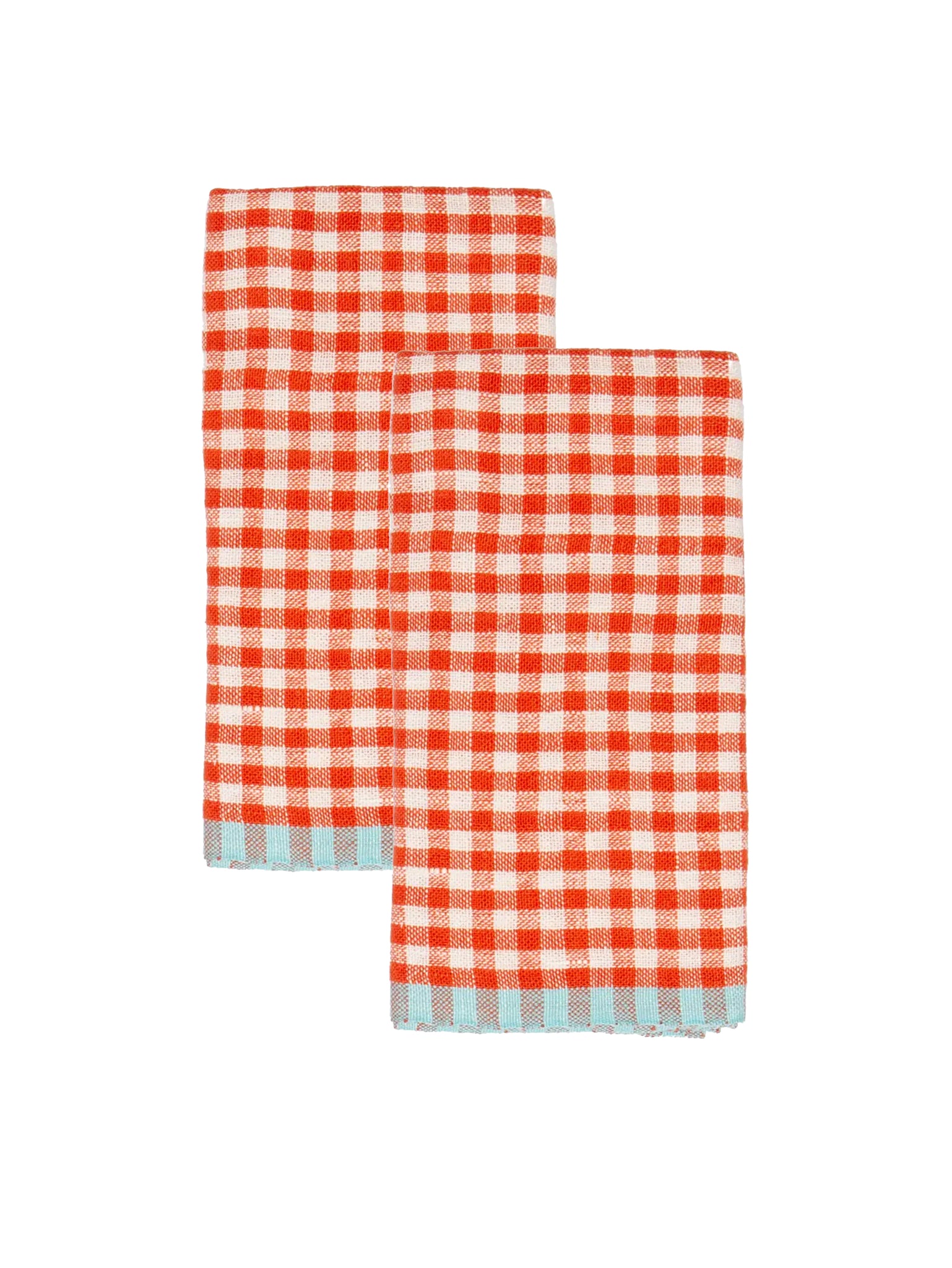 Caravan Gingham Orange and Aqua Kitchen Towel Set Weston Table