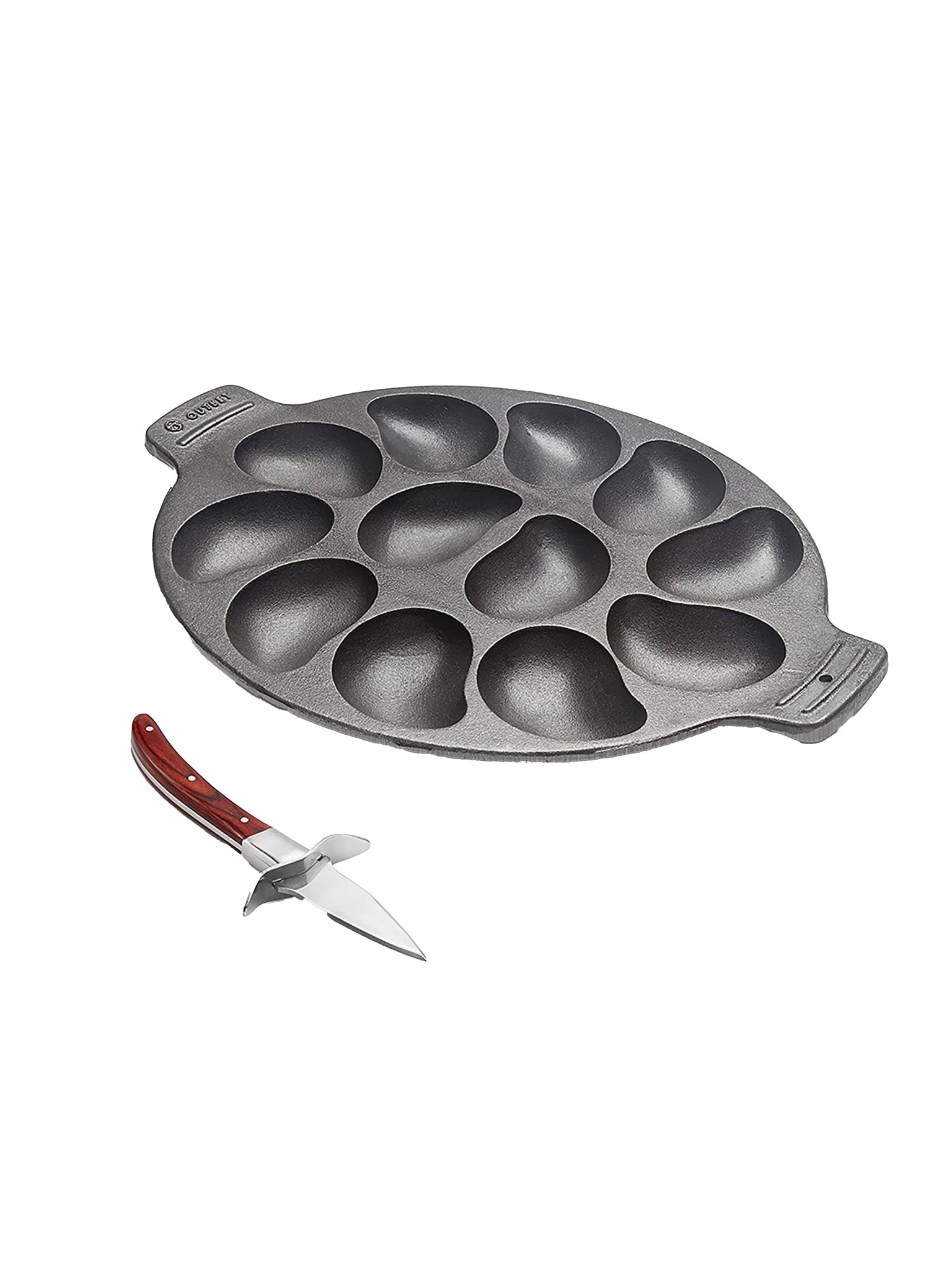 Cast Iron Oyster Grill Pan with Oyster Knife Weston Table