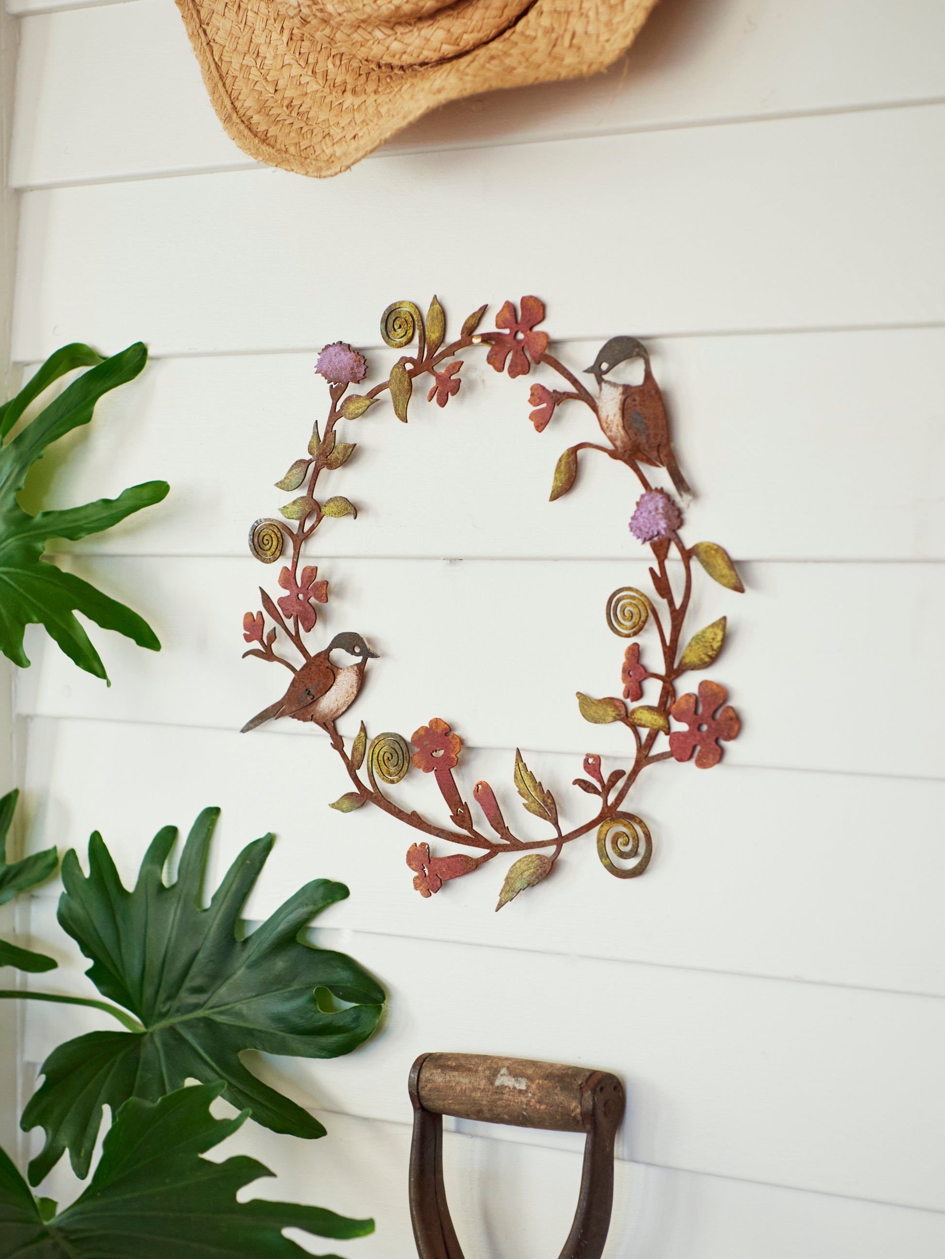 Chickadee and Flowers Wreath Garden Art Weston Table