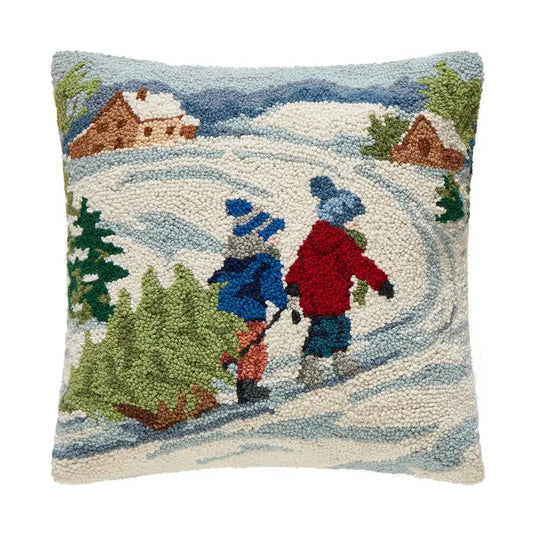 Children and Christmas Tree Wool Hook Pillow Weston Table