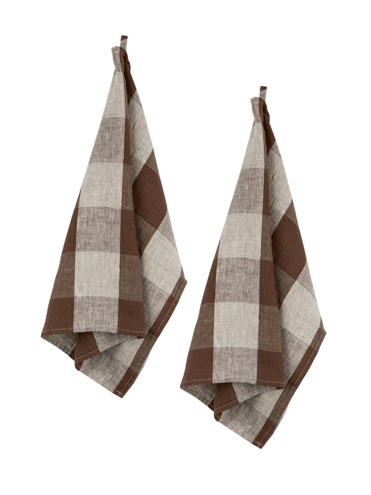 Chocolate Check Linen Kitchen Towels Weston Table