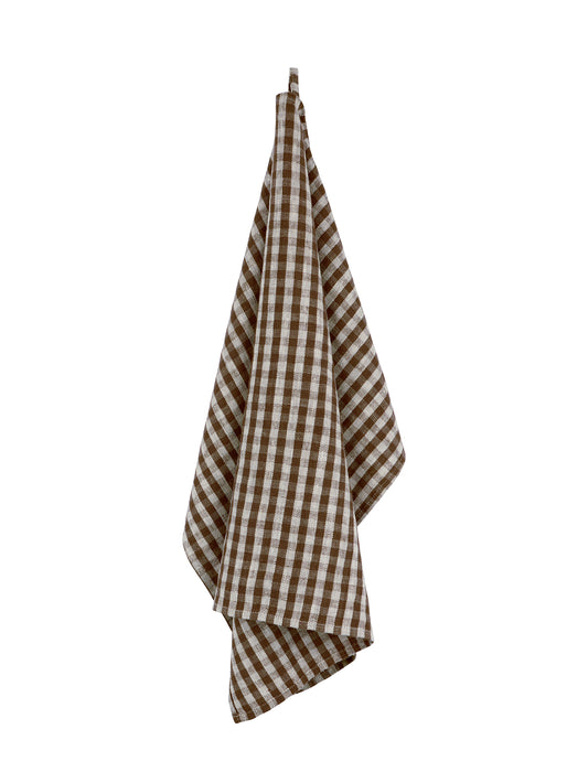 Chocolate Gingham Linen Kitchen Towels Set of Two Weston Table