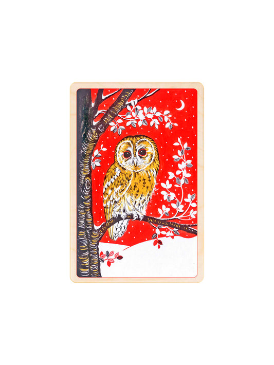 Christmas Owl Wooden Postcard Weston Table