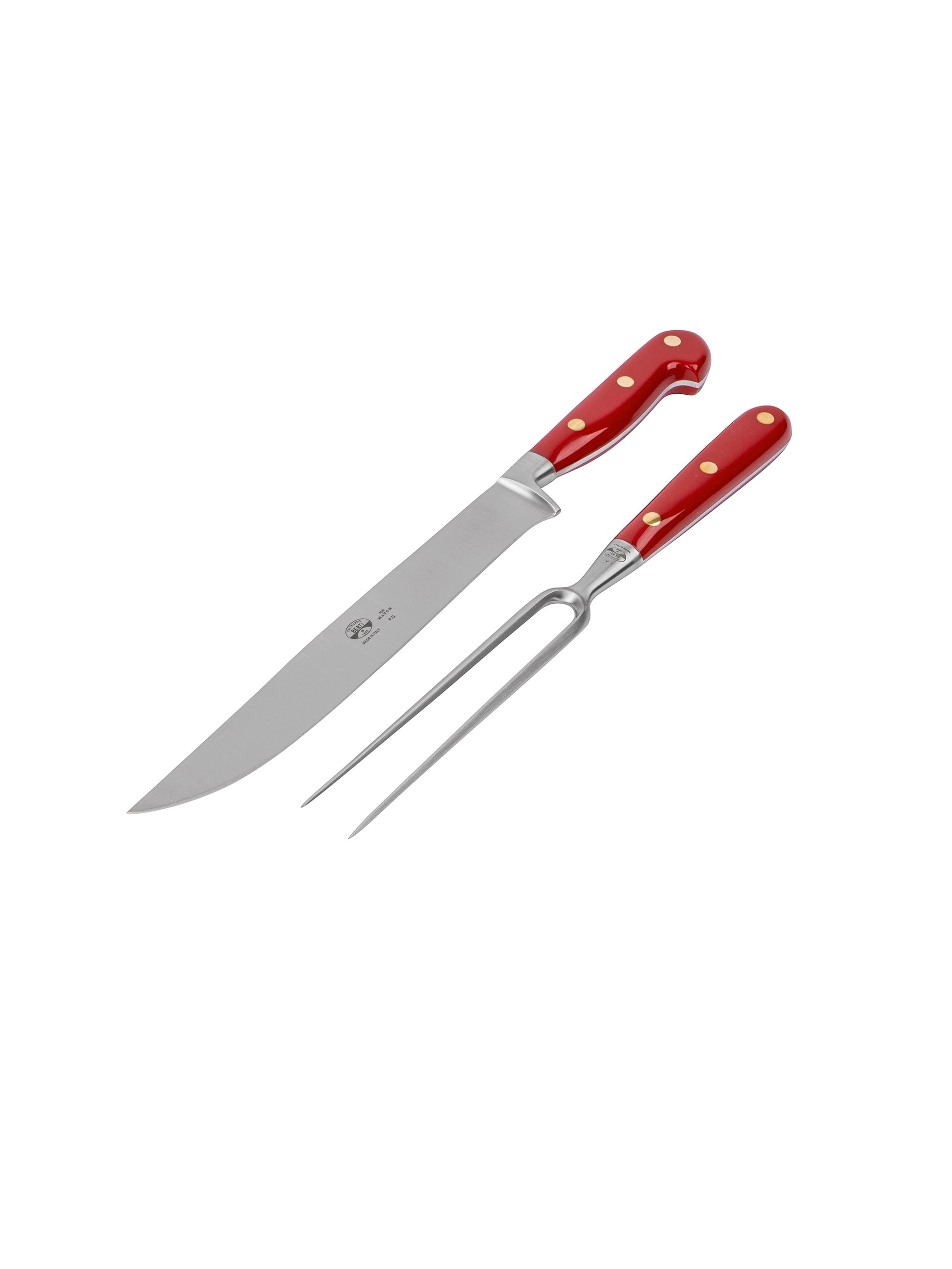 Coltellerie Berti Lucite Carving Set with Magnetized Block Red Weston Table