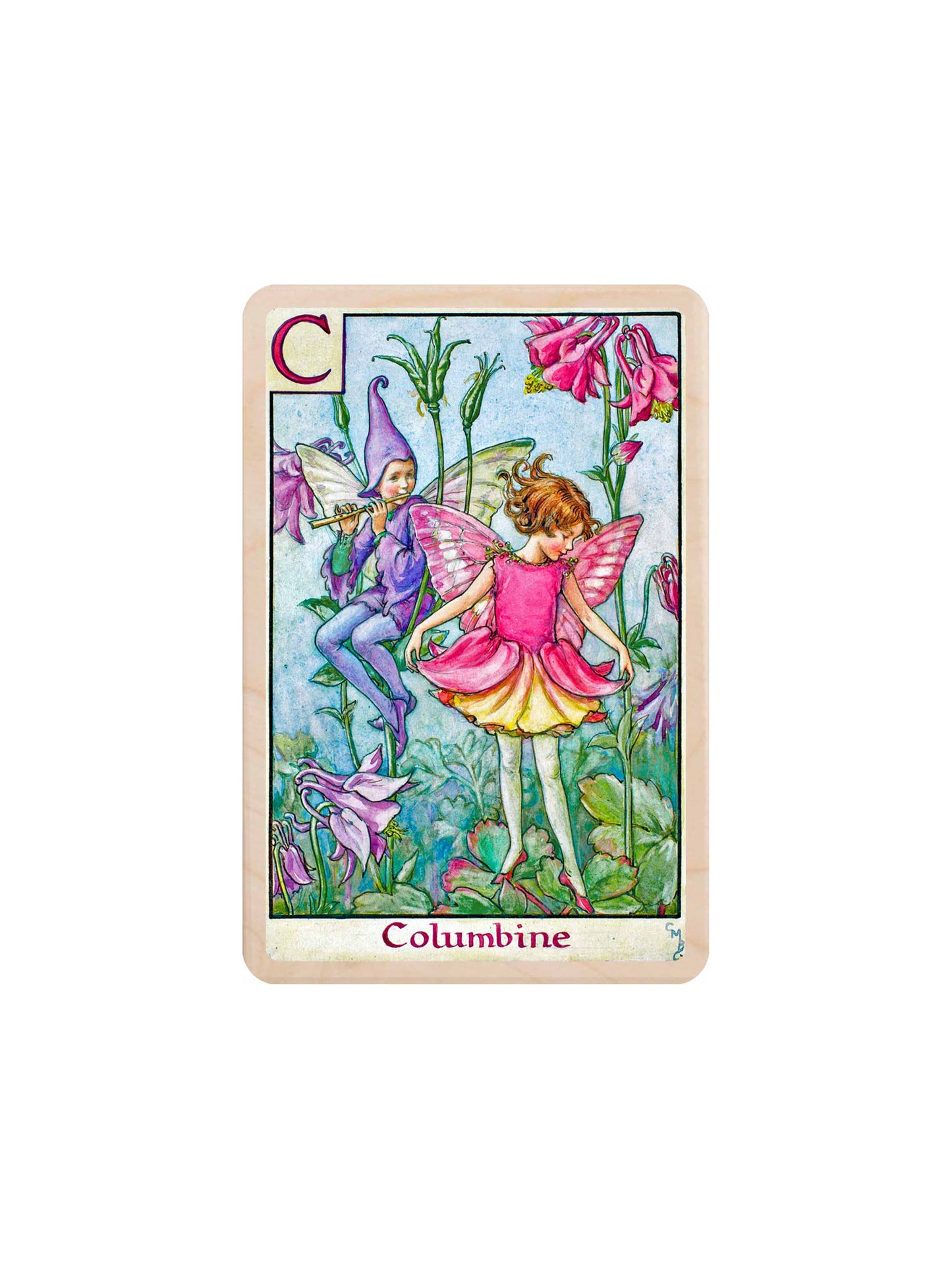 Columbine Flower Fairy Wooden Postcard