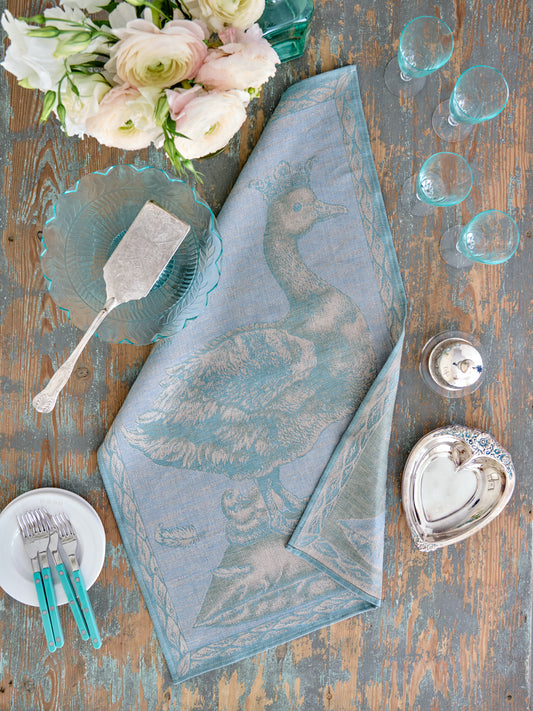 Crowned Goose Robin's Egg Blue Linen Kitchen Towel Weston Table