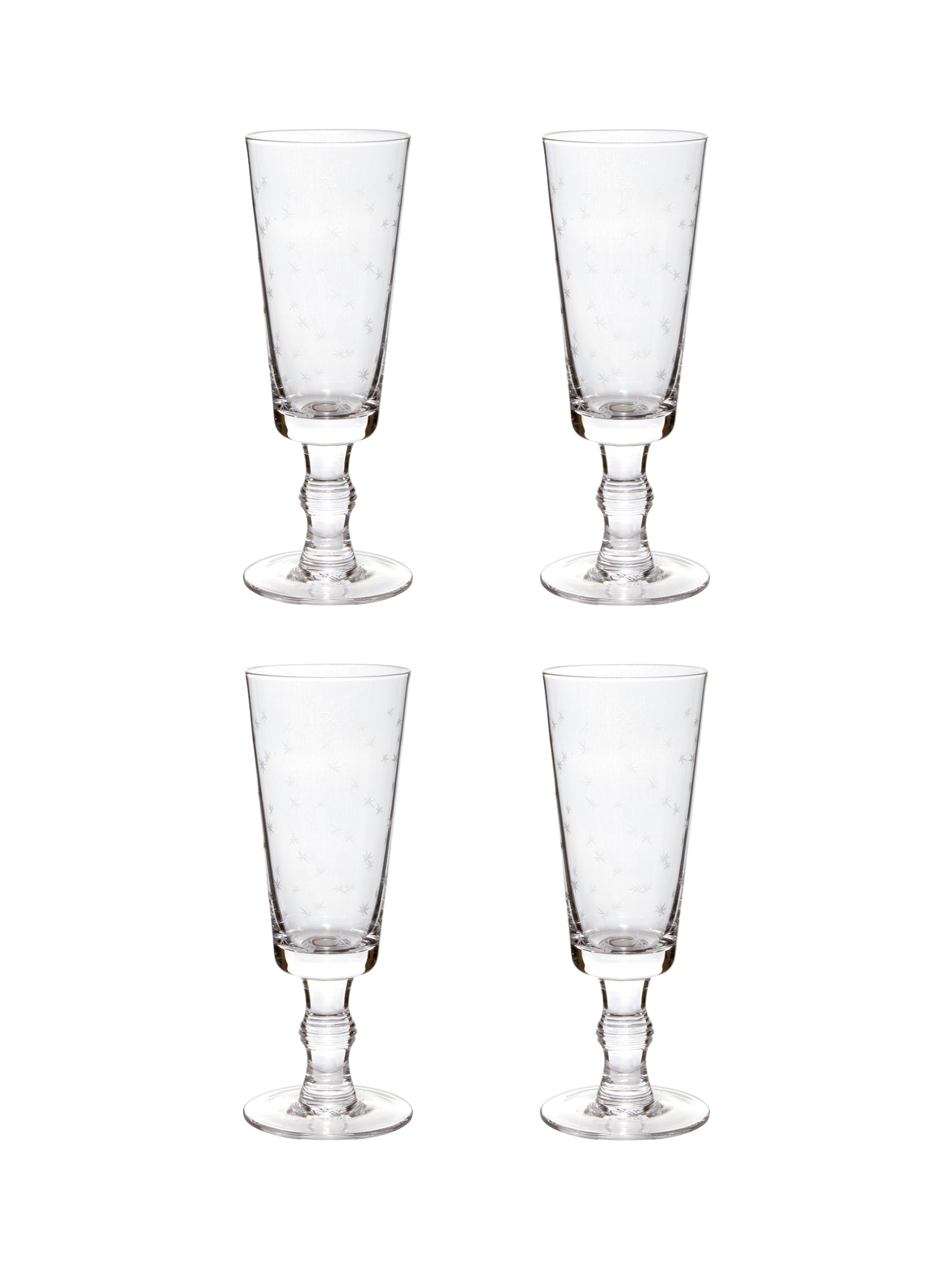 Crystal Champagne Flutes with Stars Set of Four Weston Table