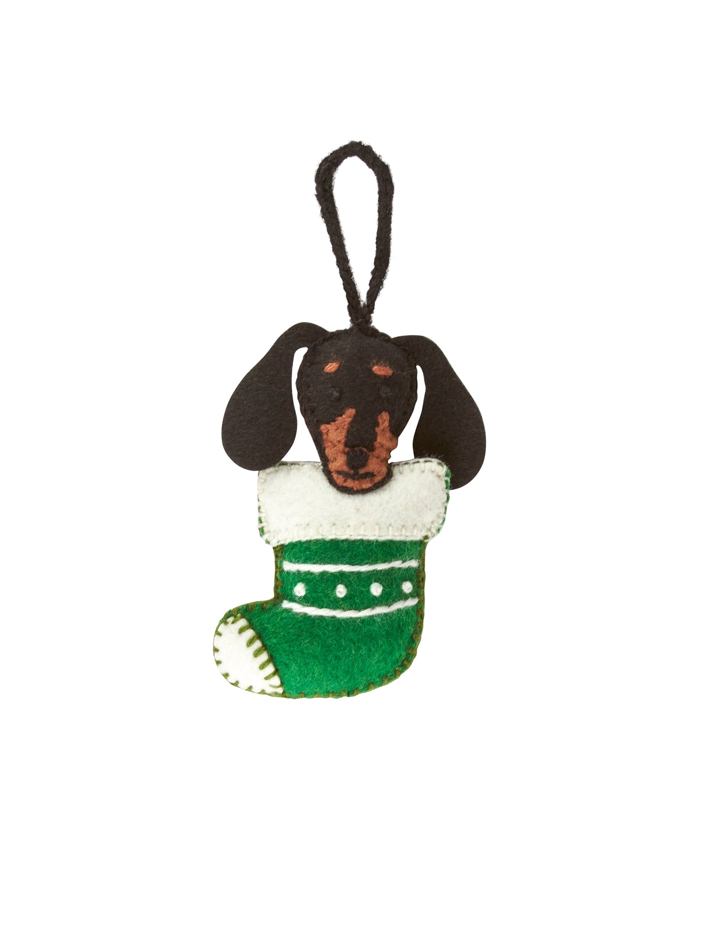 Dachshund in Stocking Wool Felt Ornament Weston Table