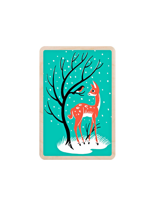 Deer and Robin Wooden Postcard Weston Table