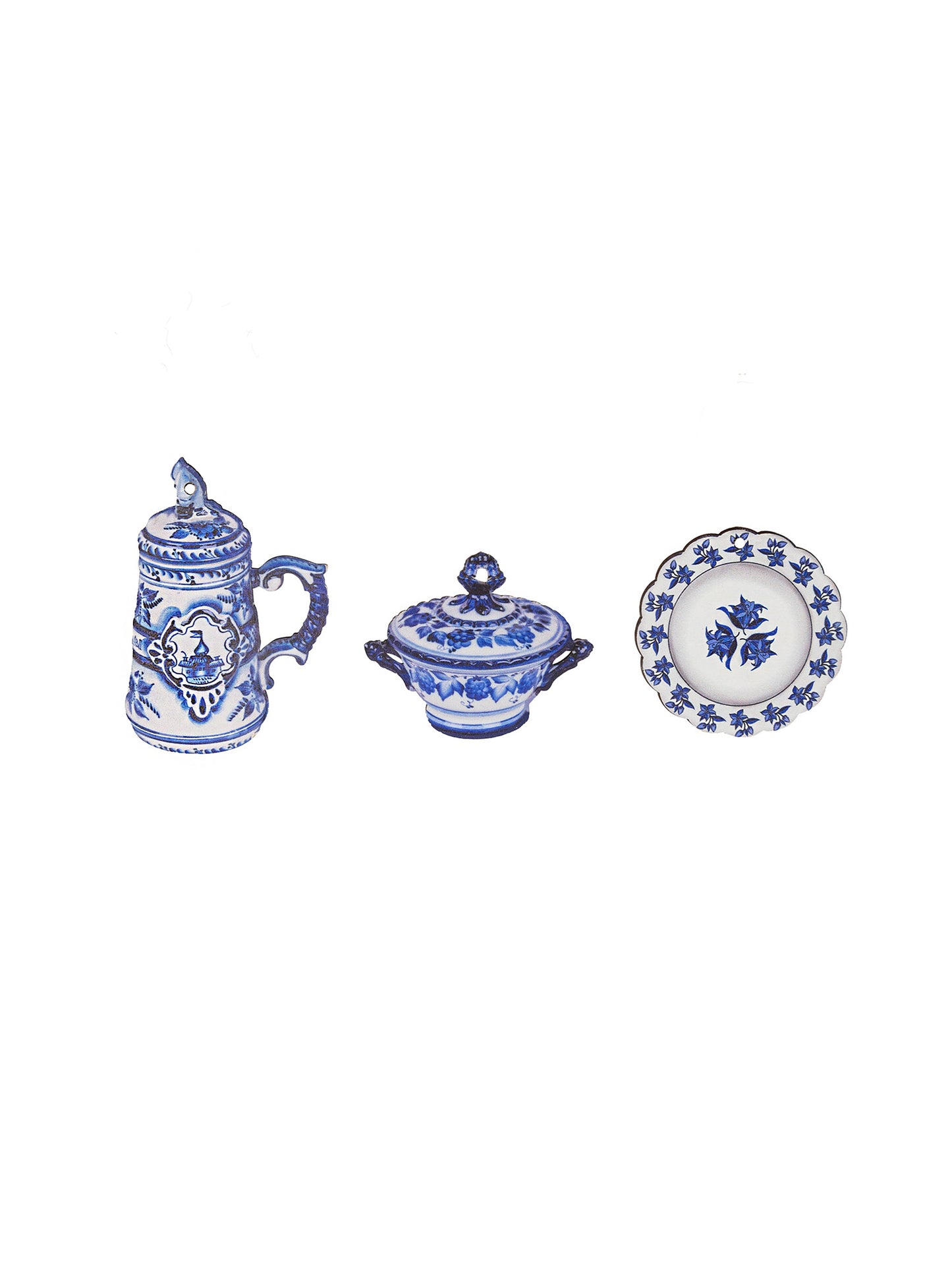 Delft Blue Wood Ornaments Set One Weston Table