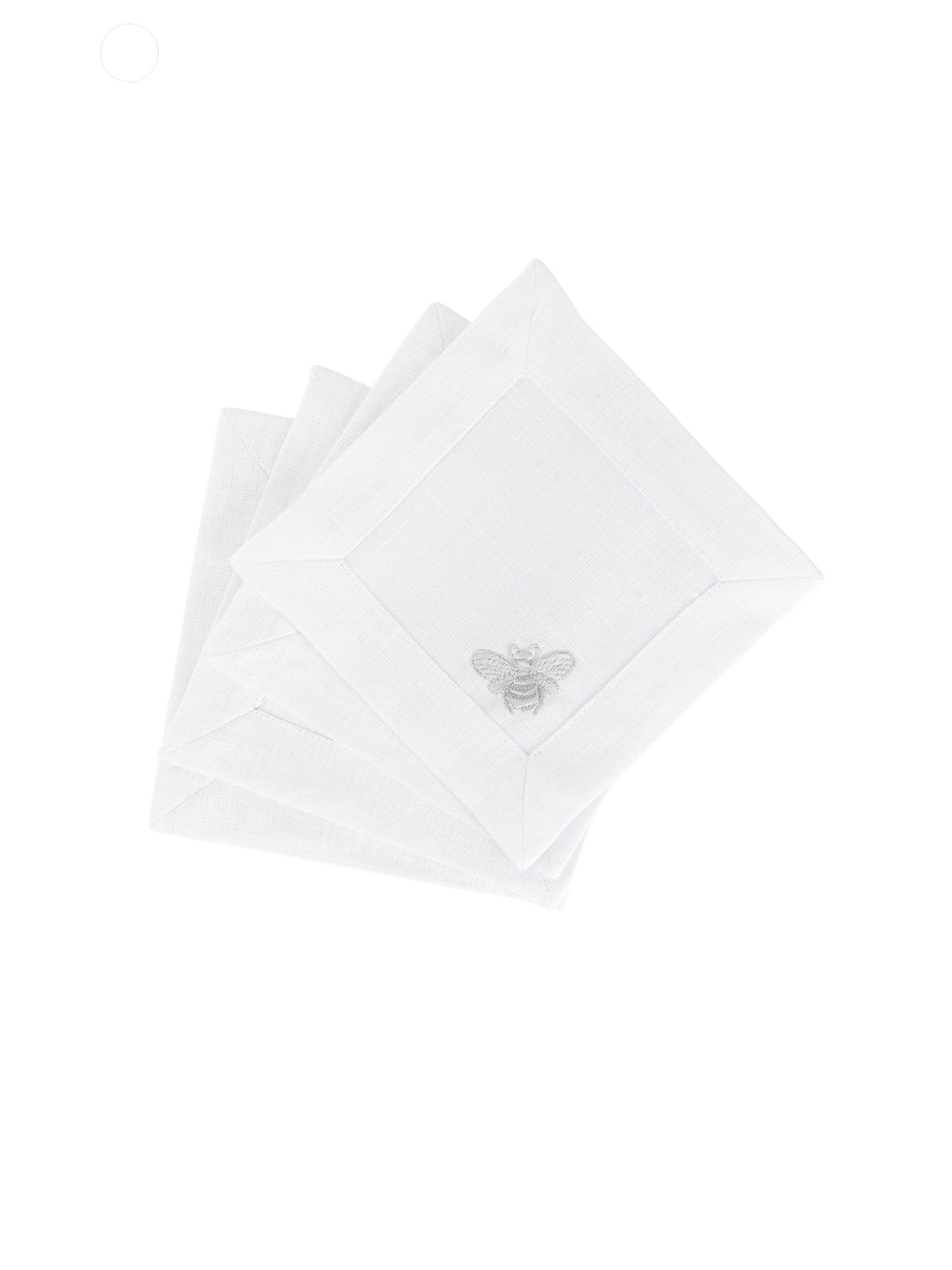 Embroidered Bee White Linen Cocktail Napkin Set