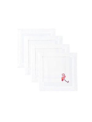  Embroidered Flamingo Cocktail Napkins Weston Table 