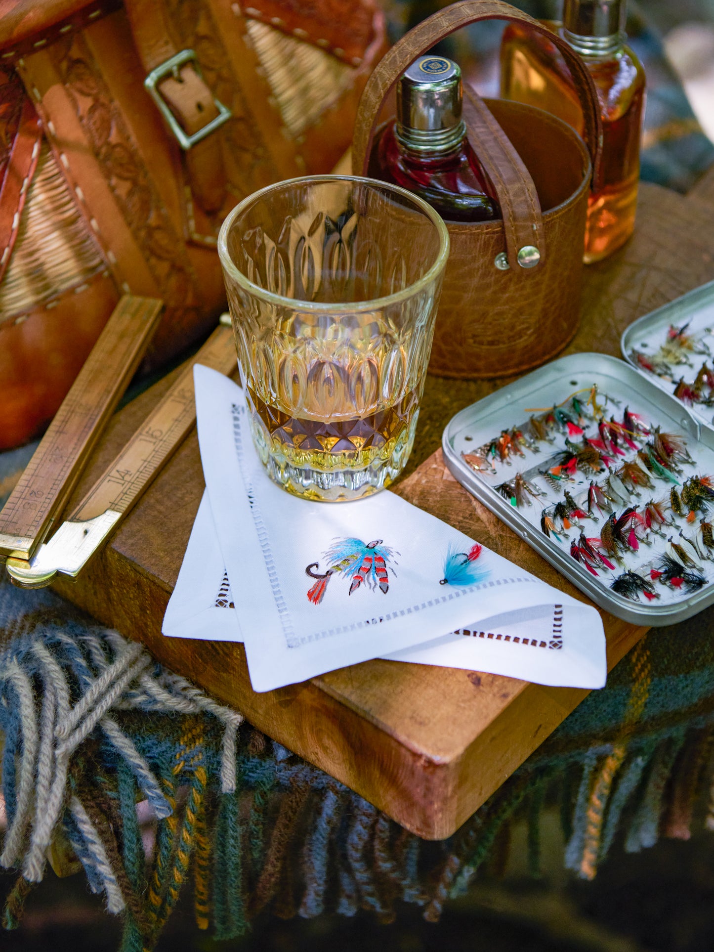 Embroidered Fly Fishing Cocktail Napkins Weston Table