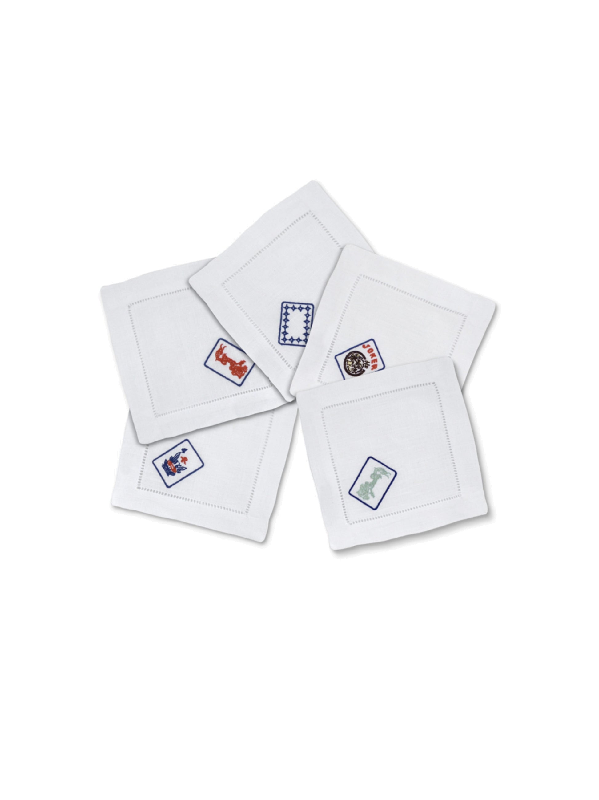 Embroidered Mahjong Linen Cocktail Napkins Weston Table
