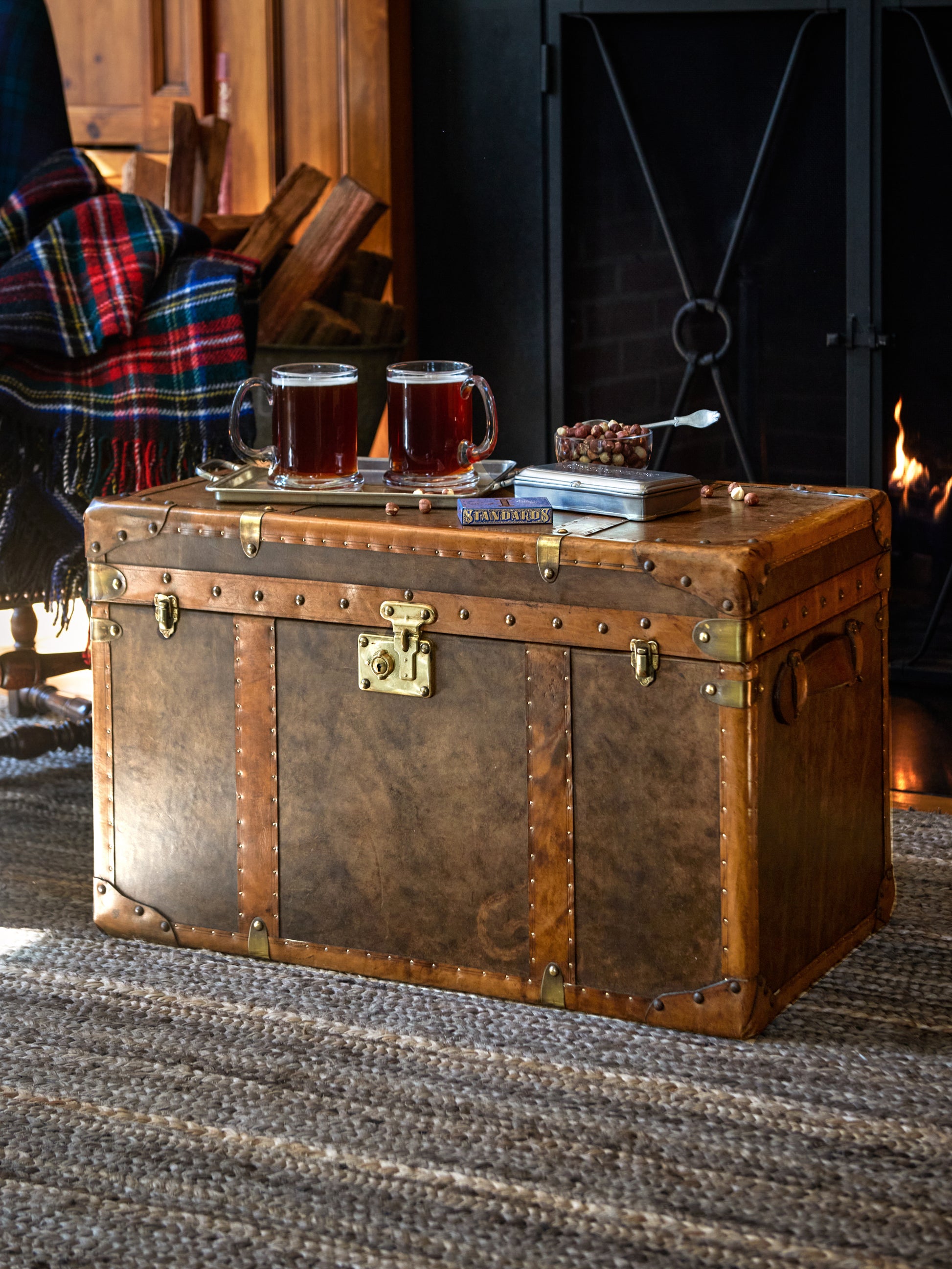 English Cognac Leather Trunk Weston Table