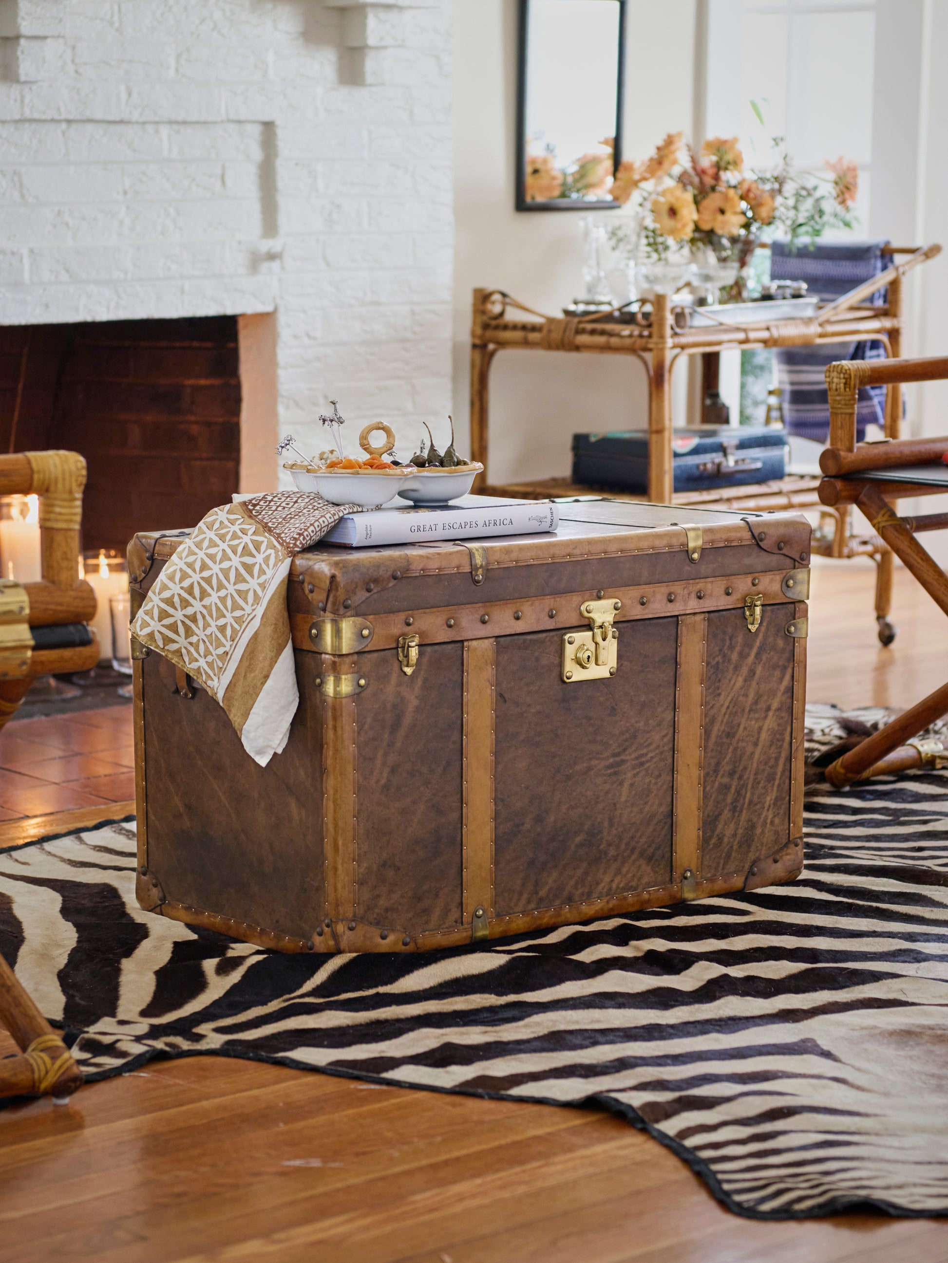 English Cognac Leather Trunk Weston Table