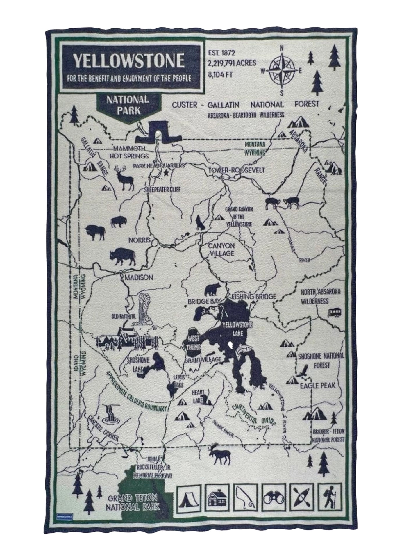 Faribault Yellowstone National Park Map Wool Throw Weston Table