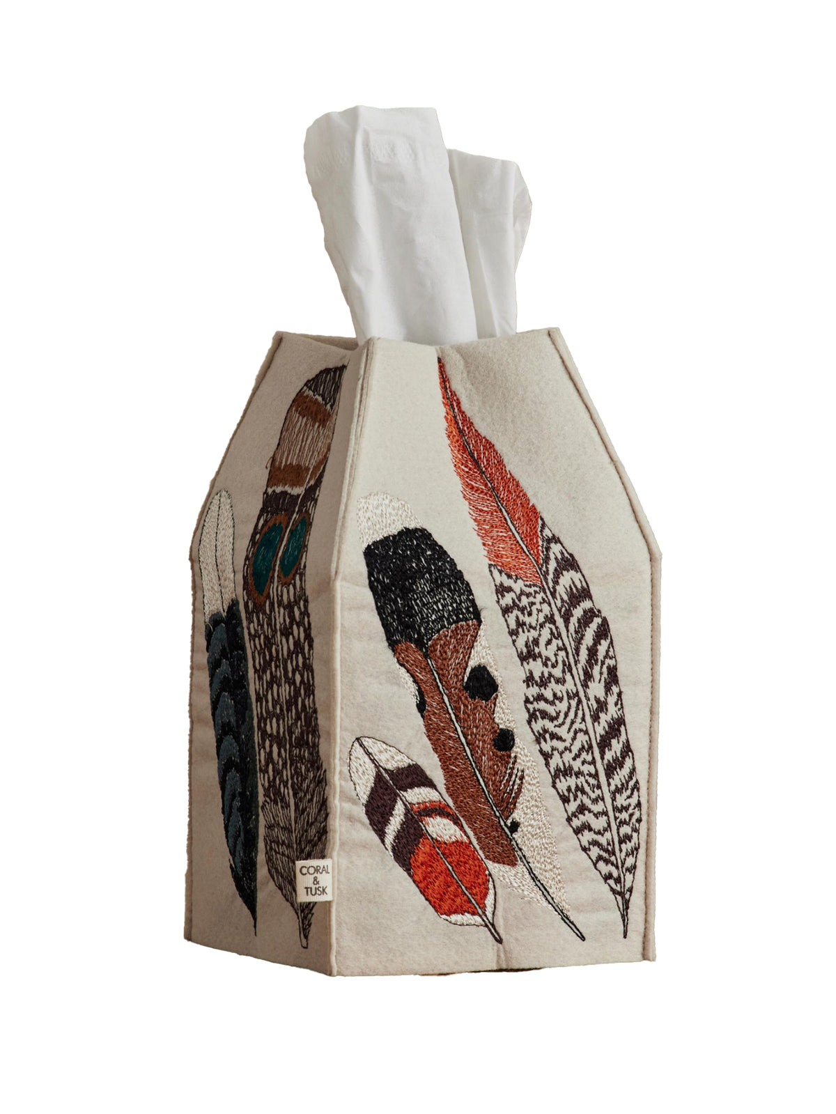 Coral & Tusk Feathers Tissue Box Cover Weston Table