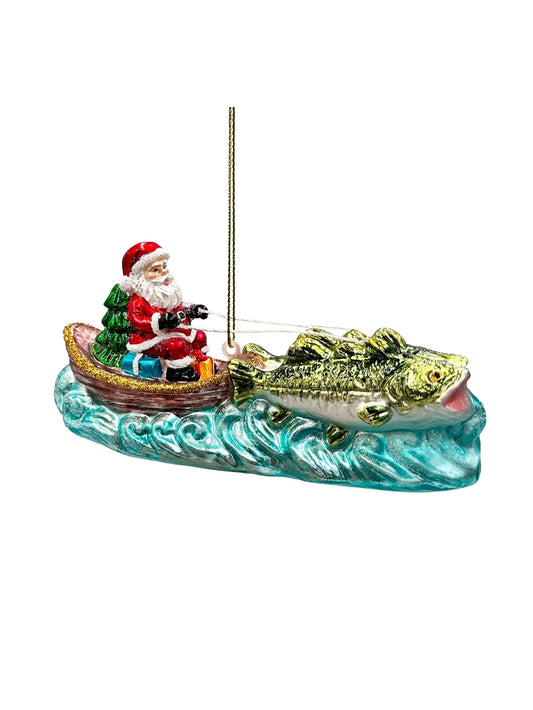 Fishing Santa Glass Ornamentt Weston Table