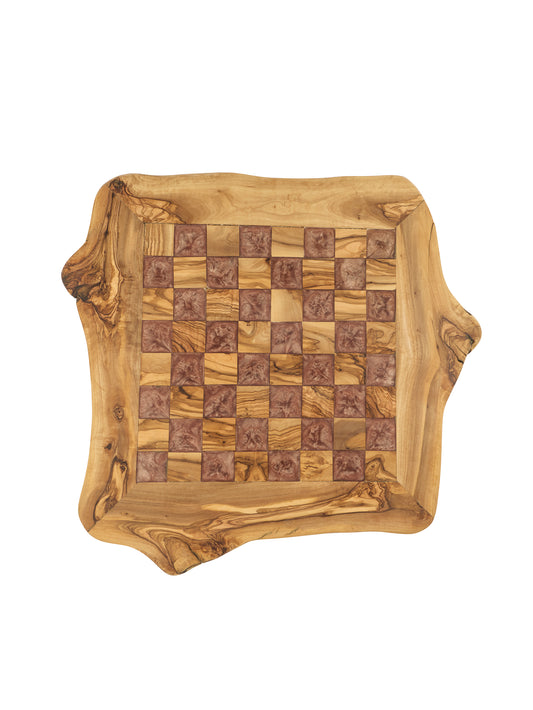 French Live Edge Olive Wood Chess Board and Pieces Weston Table