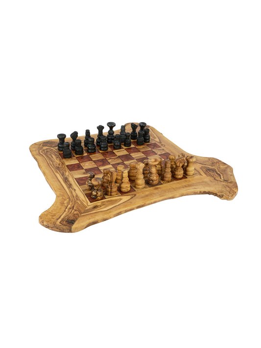 French Live Edge Olive Wood Chess Board and Pieces Weston Table