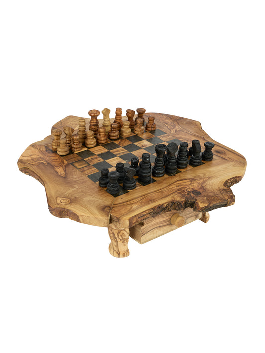French Olive Wood Chess Board and Pieces Weston Table