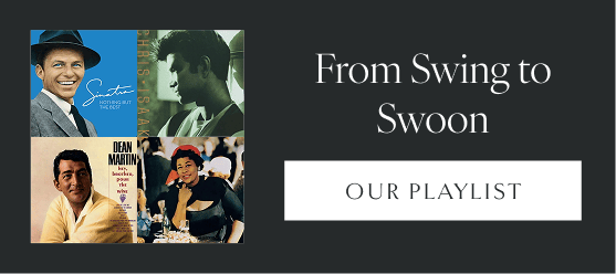 Playlist cover with text 'From Swing to Swoon' and 'Our Playlist' on a black background